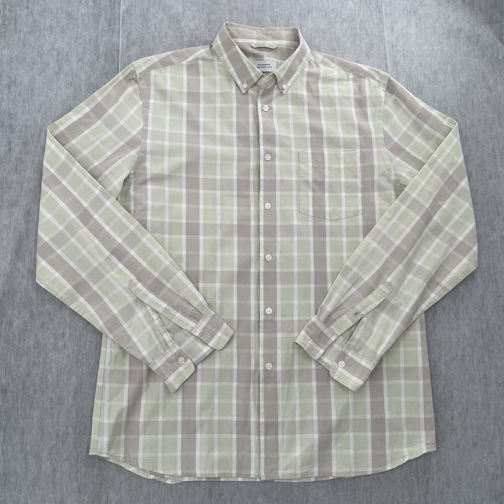 Saturdays NYC Shirt Adult Extra Large Green Plaid Button Down Long Sleeve Men XL